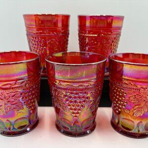 Set of 5 Vintage Joe St Clair Carnival Glass Tumblers
